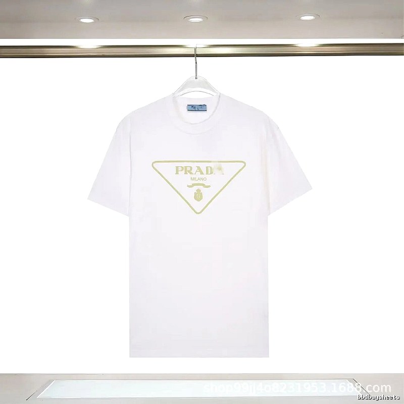 Prada Triangle Logo Casual Style White Short-sleeve T-shirt