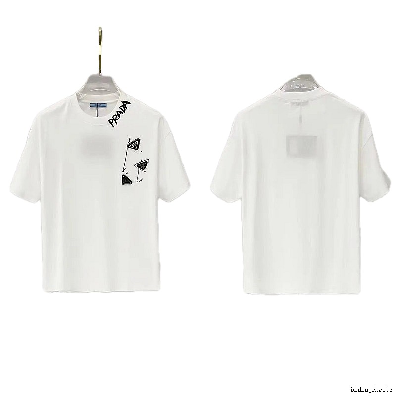Prada Triangle Logo Casual Style White T-Shirt