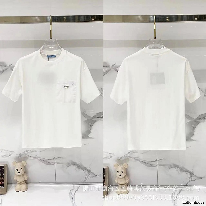 Prada Triangle Logo Minimalist Style White Short-sleeve T-shirt