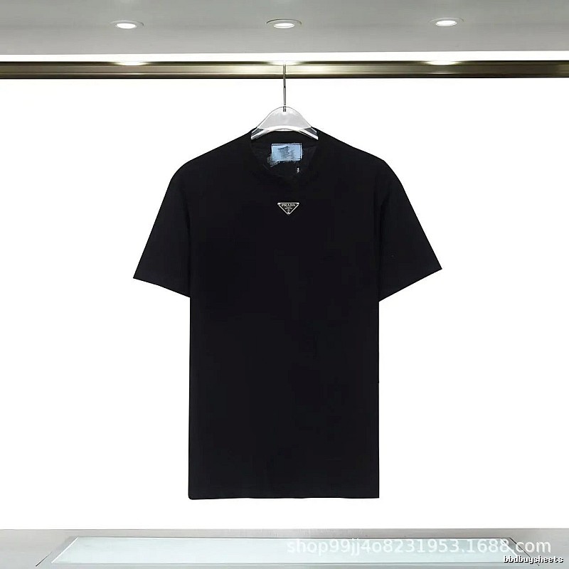 Prada Triangular Logo Minimalist Style Black Short-sleeve T-shirt