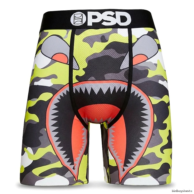 PSD camouflage-style shark print shorts