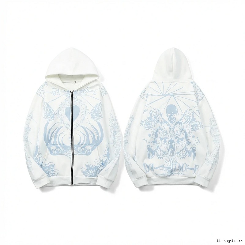 Revenge Skull Print White Hoodie
