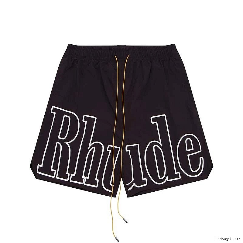 RHUDE letter-style black shorts