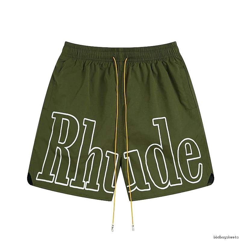 RHUDE letter-style military green shorts