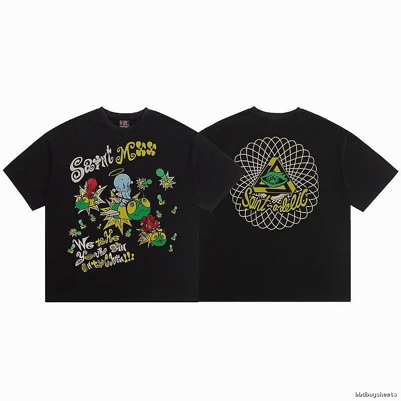 SAINT Cartoon Graffiti Street Style Black T-Shirt