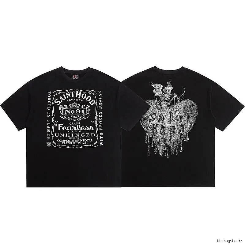 SAINTHOOD Skeleton Print Street Style Black T-Shirt