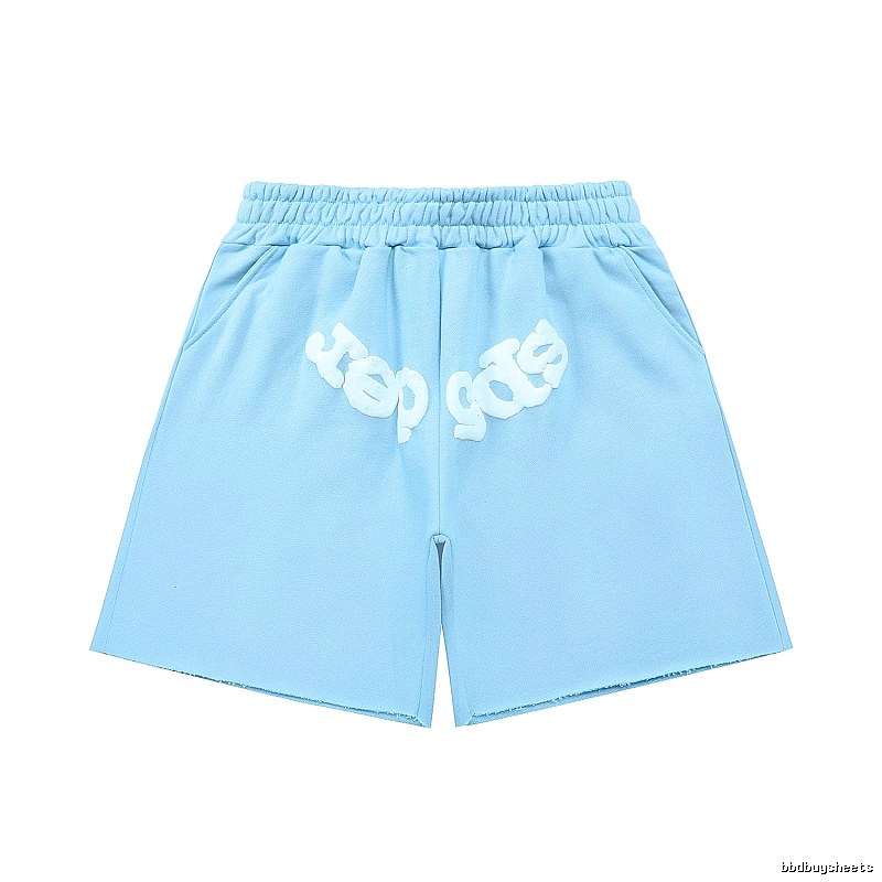 Sp5der letter-style light blue shorts