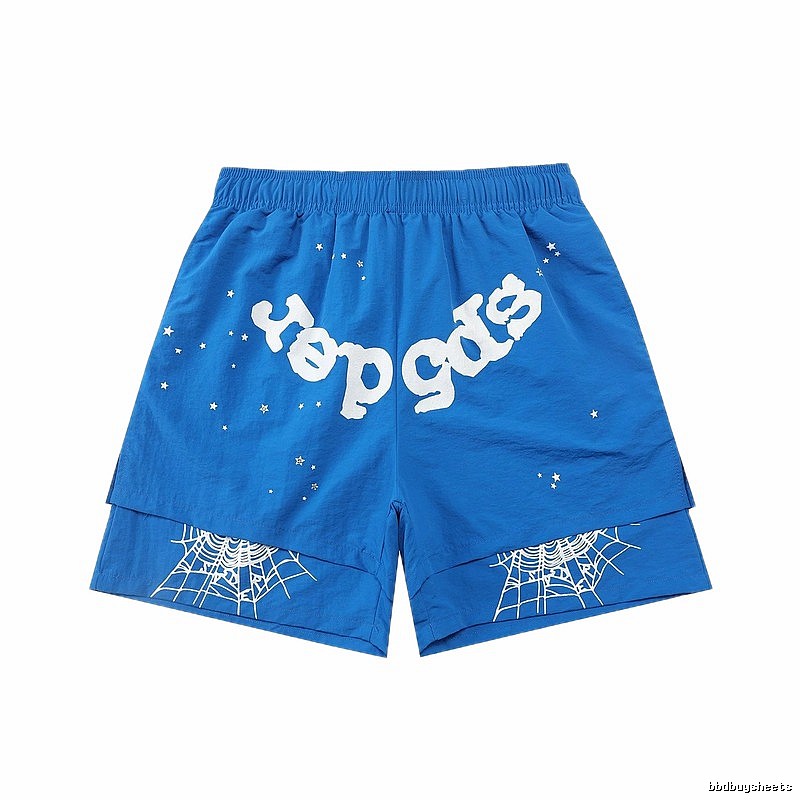 Sp5der star - printed blue shorts