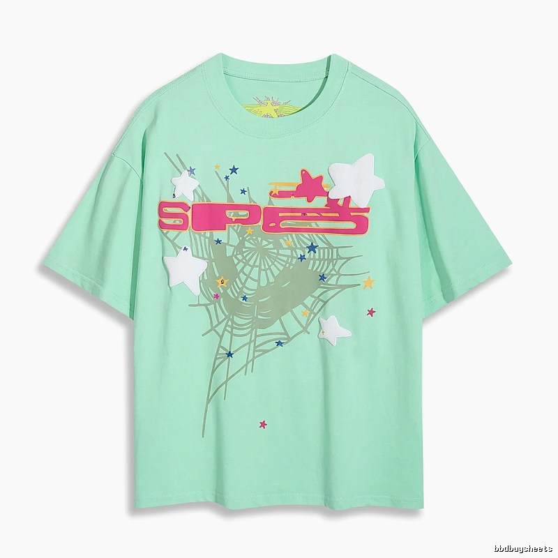 Sp5der star - printed light green T - shirt
