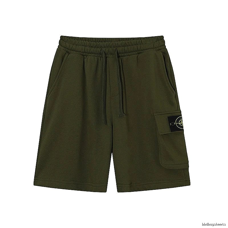 Stone Island Classic Workwear Style Army Green Casual Shorts
