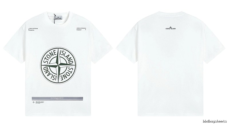 Stone Island Compass Print Casual Style White Short-sleeve T-shirt
