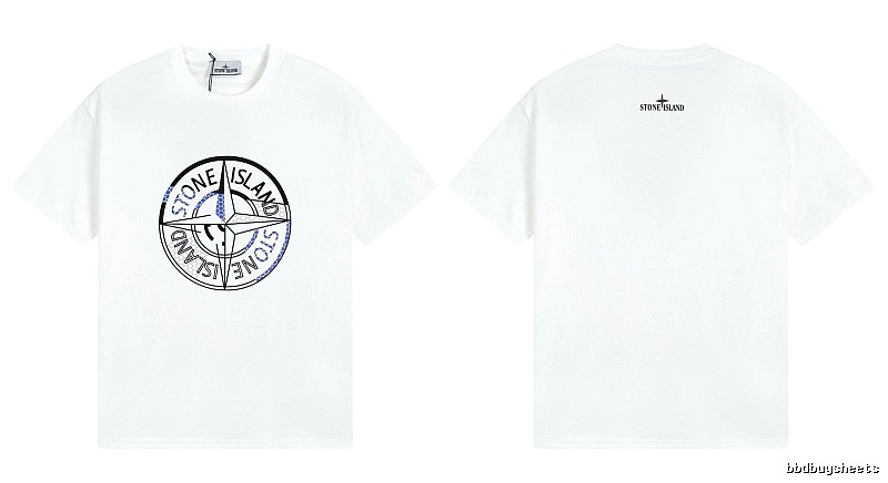 Stone Island Compass Print Street Style White T-shirt