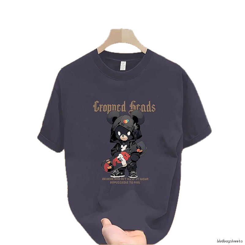 Streetwear Brand Skateboard Bear Street Style Dark Grey Printed T-Shirt