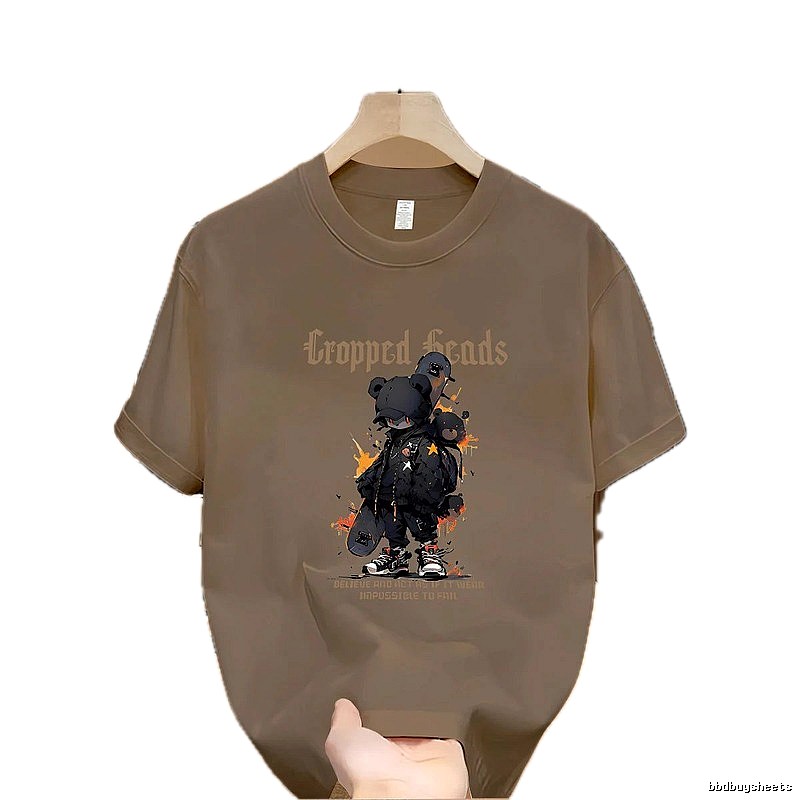 Streetwear Brand Skateboarding Bear Street Style Khaki T-Shirt