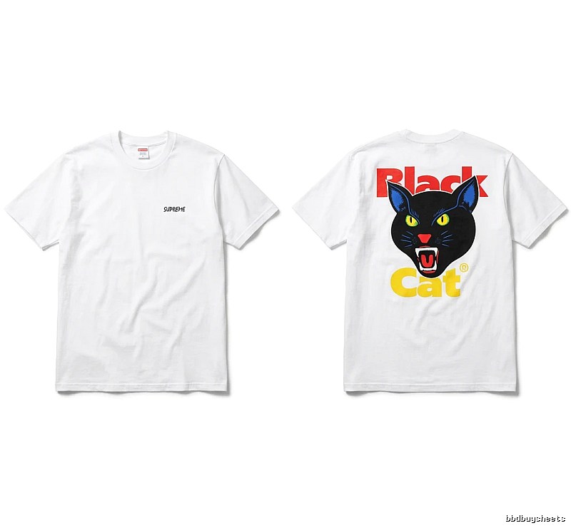 SUPREME Black Cat Print White T-shirt