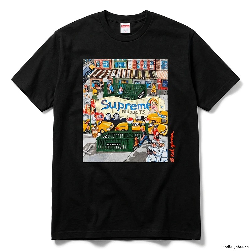 Supreme street style black T-shirt