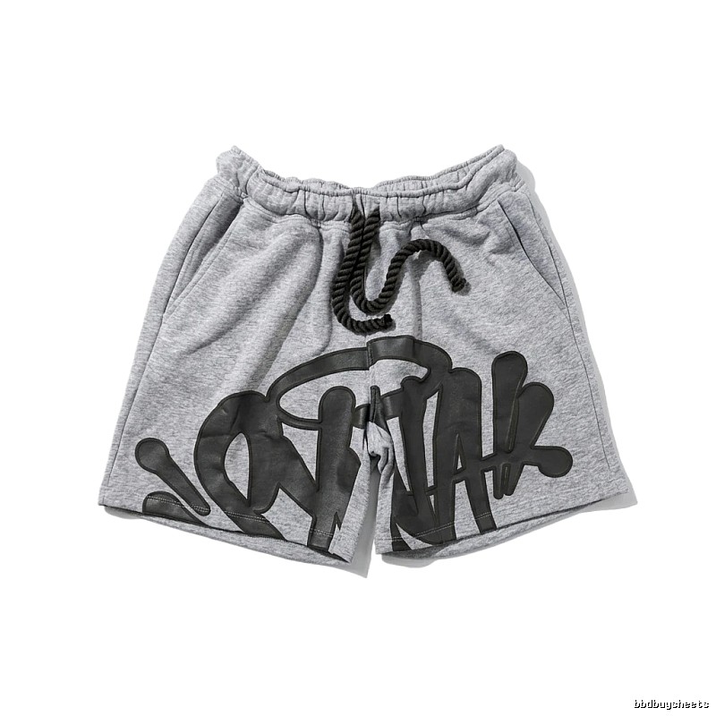 SynaWorld graffiti-style gray shorts
