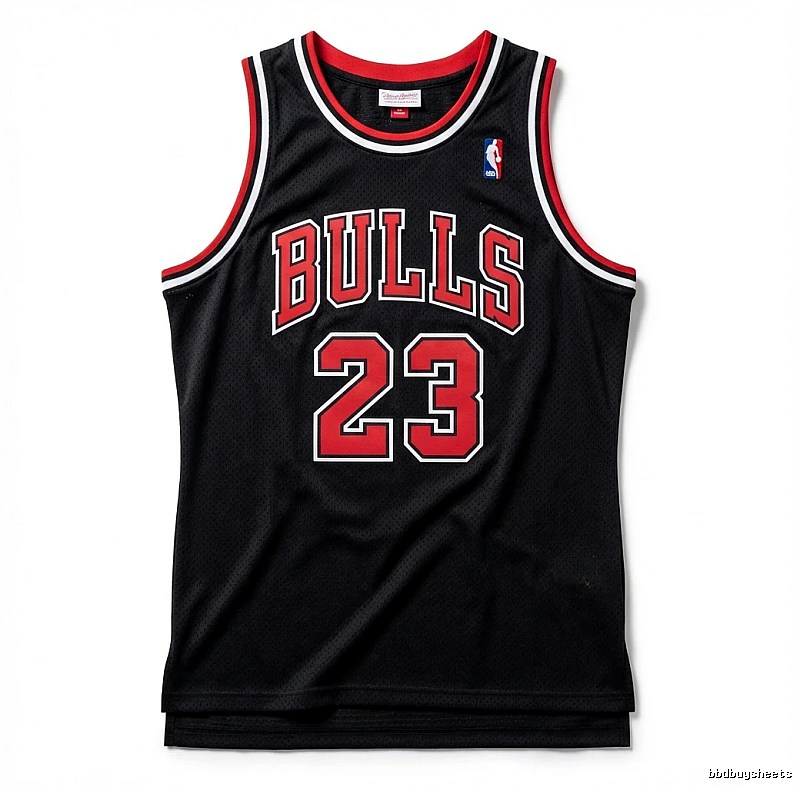 The classic black and red basketball uniforms of the Michael Jordan.