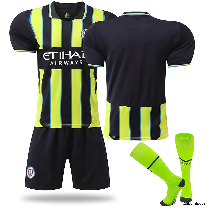 The Manchester City MCFC sporty yellow and black jersey.