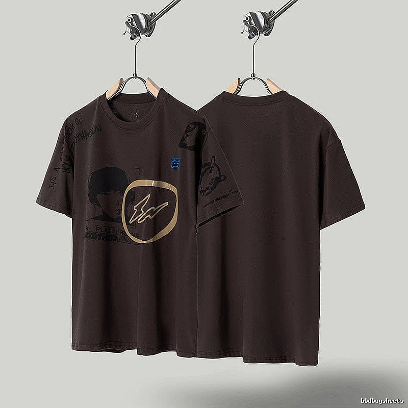 Travis Scott Printed Street-style Dark Brown T-Shirt
