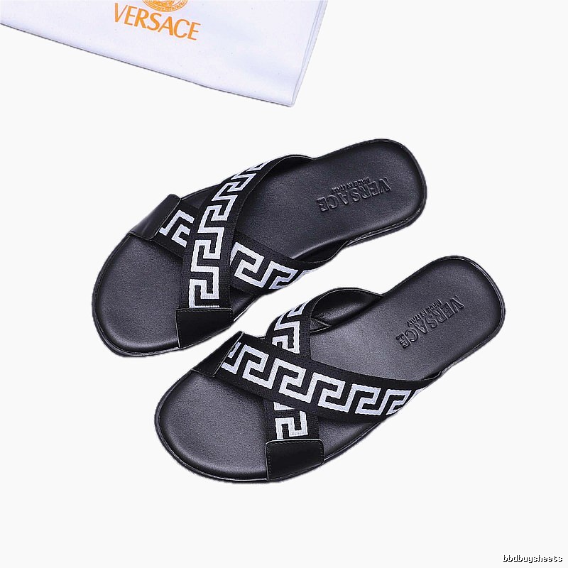 Versace Greek Key Streetwear Style Black Slides