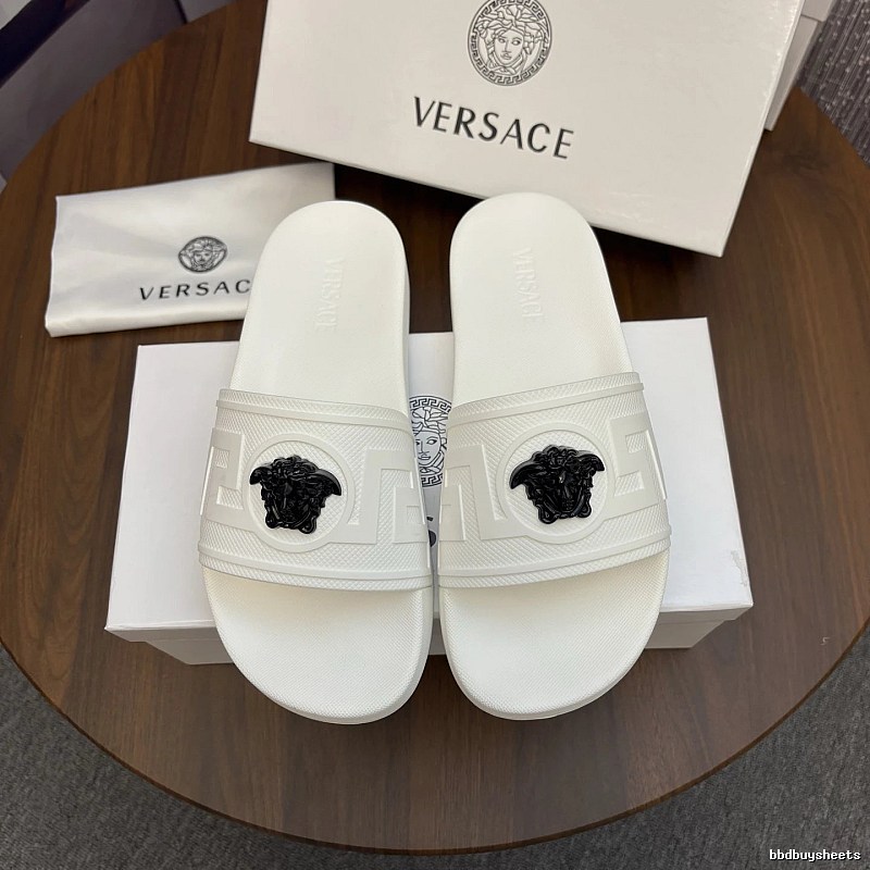 Versace Medusa Trendy Luxury Style White Slide Sandals