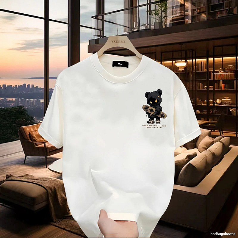 YZEE MC Skateboarding Bear Street Style Off-white T-Shirt